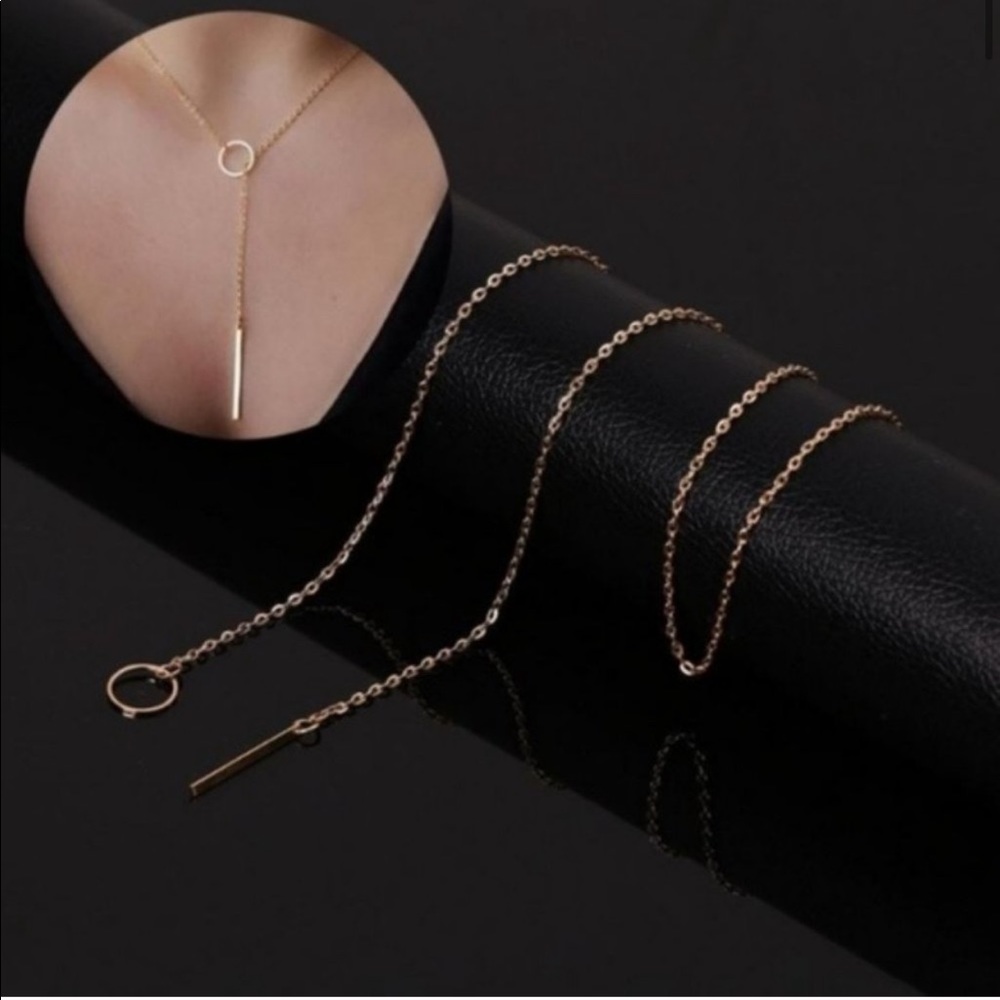 Golden Minimalist Circle & Bar Lariat Necklace